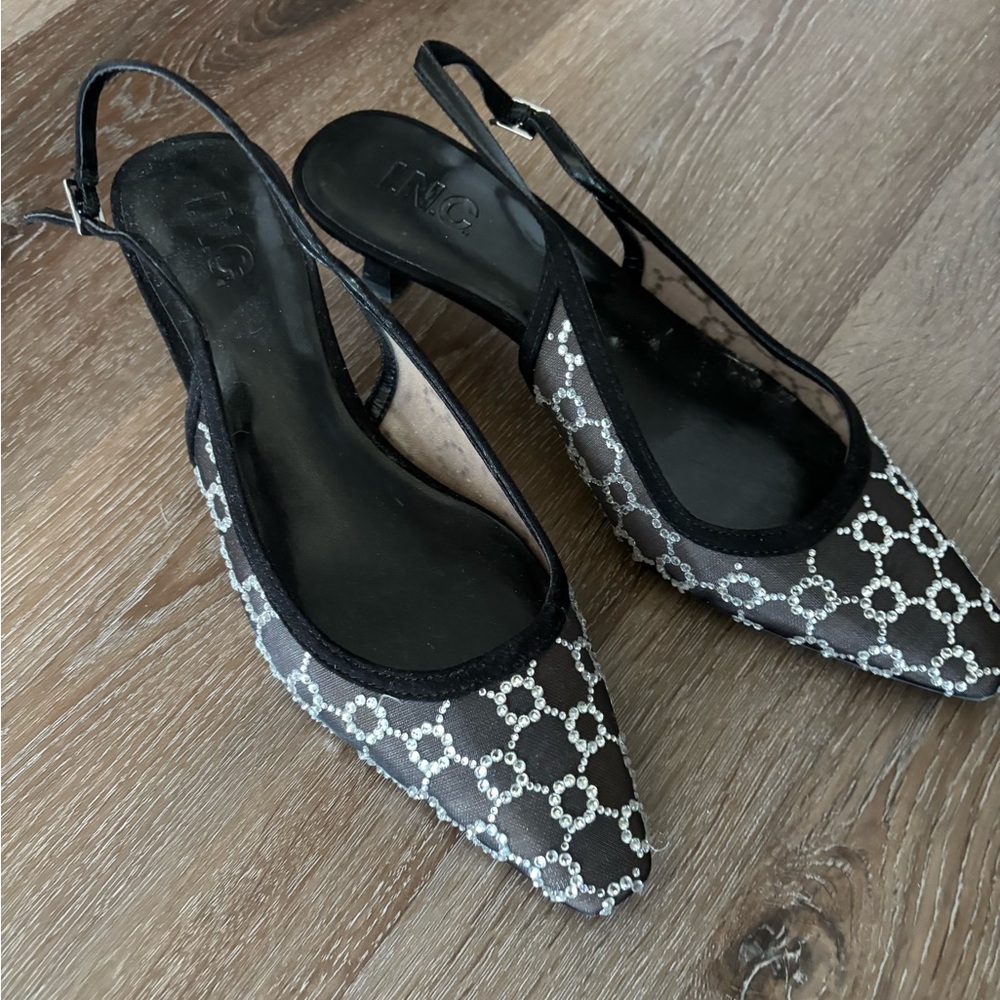 INC mesh rhinestone Gemini kitten heels